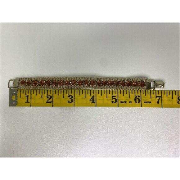 Weiss Gold Tone Mesh Amber Orange Rhinestone Necklace & Bracelet Set Vintage - Picture 16 of 16